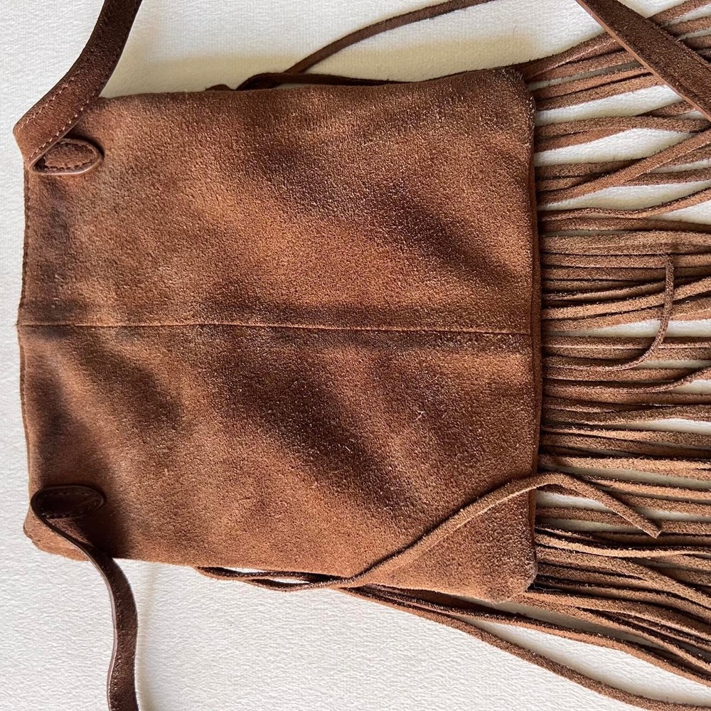 Brown Genuine Leather Suede Margot Fringe Crossbody Boho Hippie Ren Faire Y2K - Picture 5 of 8